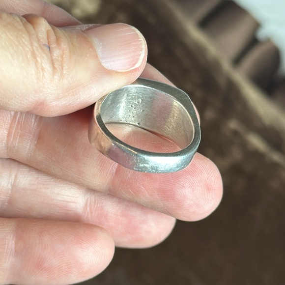 Vintage Zuni Wide Sterling Silver and Turquoise Chip Inlay Ring Southwestern - Picture 11 of 12